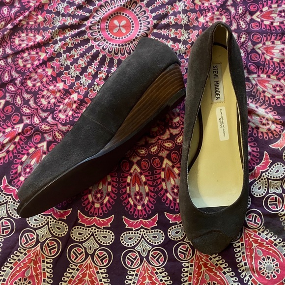 2/$20 Steve Madden Leather Suede Wedge Slip On Heels Cutout Open Toe 11M Shoes - Picture 10 of 11